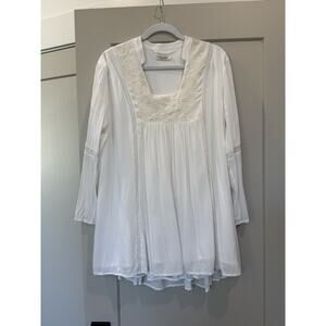 Tasha Polizzi White Embroidered Top Blouse Long Sleeve Large Mandarin Women’s